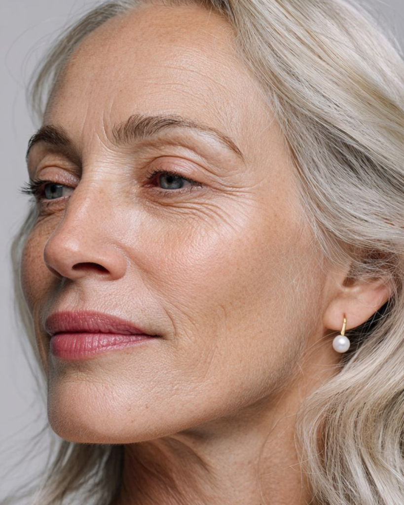 Rostro femenino descansando durante la noche, mostrando piel luminosa y regenerada gracias a la melatonina y tratamientos celulares.