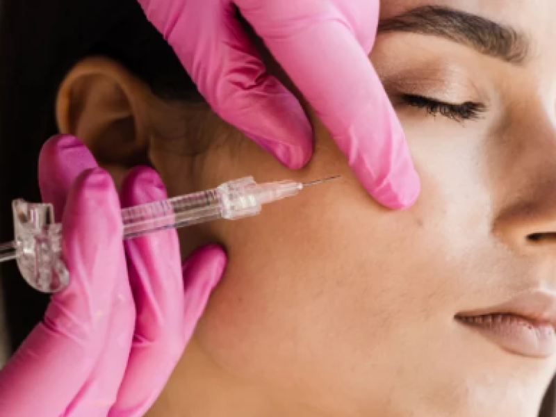 Primer plano de un rostro femenino con piel hidratada y luminosa tras un tratamiento de mesoterapia facial.