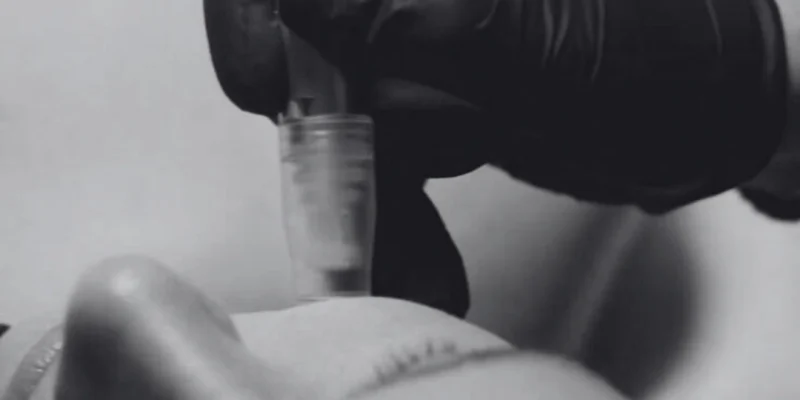 Primer plano de un rostro con piel luminosa tras un tratamiento Dermapen, ideal para preparar la piel en época festiva.