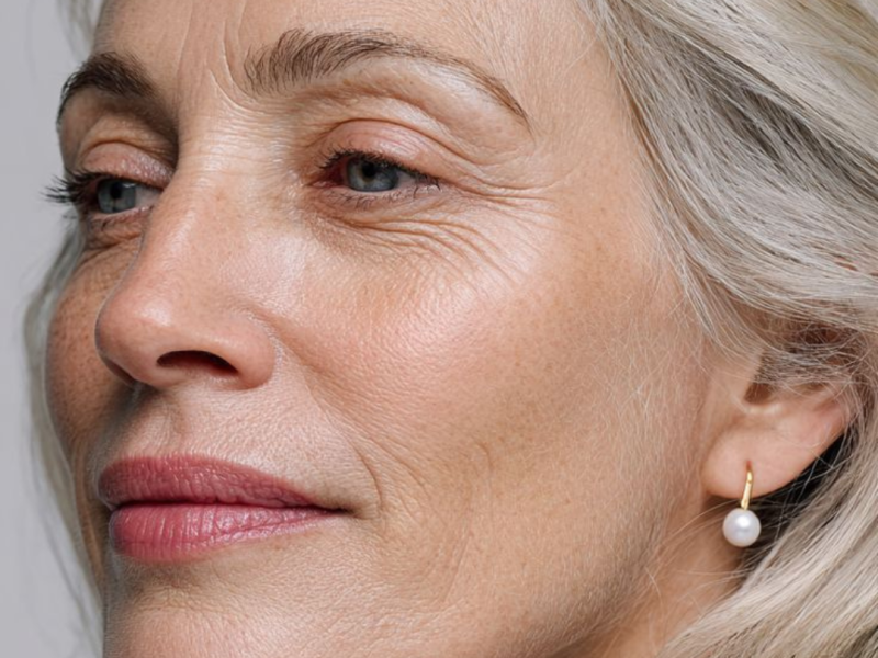 Rostro femenino descansando durante la noche, mostrando piel luminosa y regenerada gracias a la melatonina y tratamientos celulares.