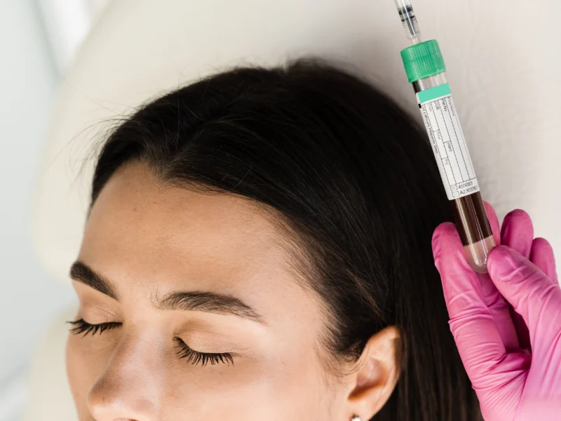Rostro con piel luminosa y uniforme después de un PRP facial.