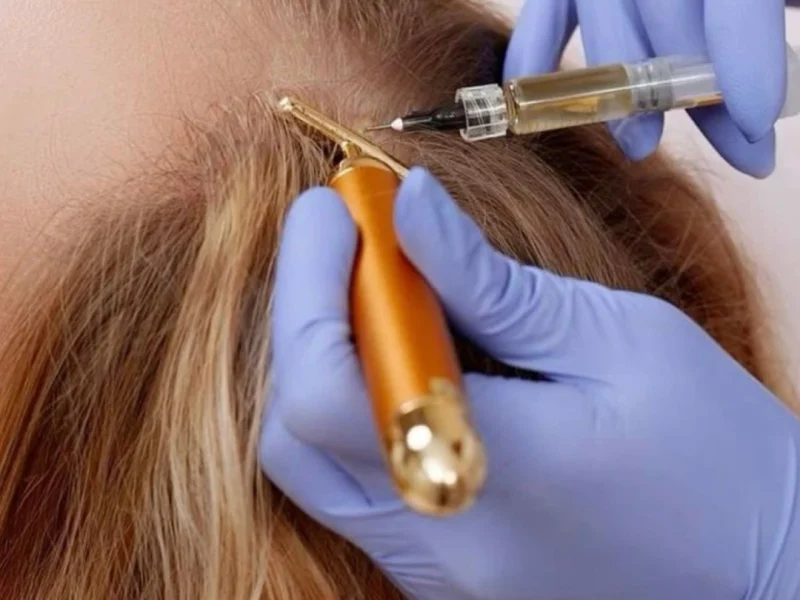 Tubo con plasma rico en plaquetas listo para su aplicación en el cuero cabelludo.