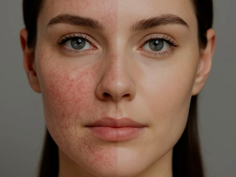 Primer plano de un rostro con piel rejuvenecida y saludable tras un tratamiento avanzado con secretoma.